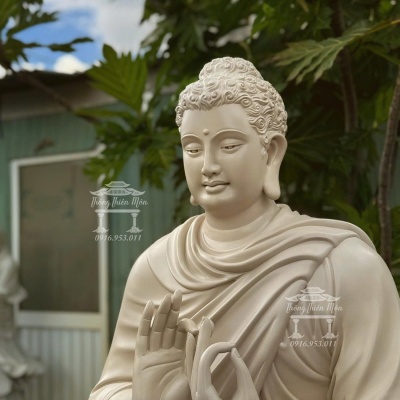 Tượng Bổn Sư Thích Ca Ấn Chuyển Pháp Luân, Kích thước 120cm, Màu xám trắng