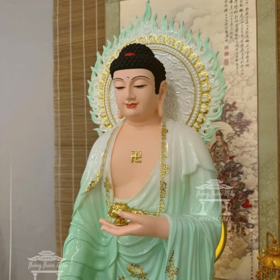 Tôn tượng A Di Đà, Kích thước 100cm, Màu xanh ngọc