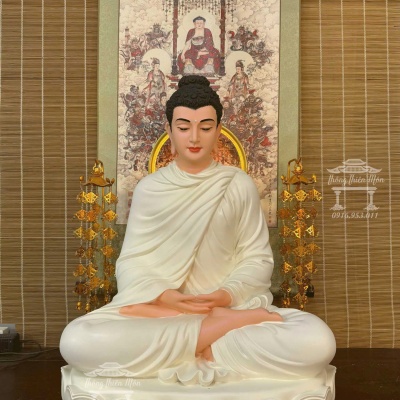 Tôn tượng Bổn Sư Thiền Định, Màu trắng, Đế sen 1 tầng