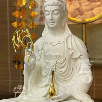 Tôn tượng Quan Âm Bồ Tát, Màu trắng, Kích thước 30cm