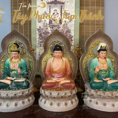 Tôn tượng Tây Phương Tam Thánh Ngồi, Kích thước 60cm, Phối màu