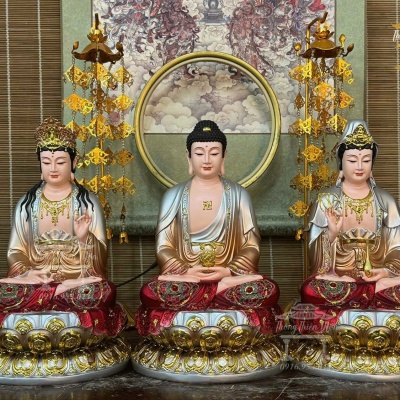 Tôn tượng Tây Phương Tam Thánh Ngồi, Kích thước 30cm, Phối đỏ