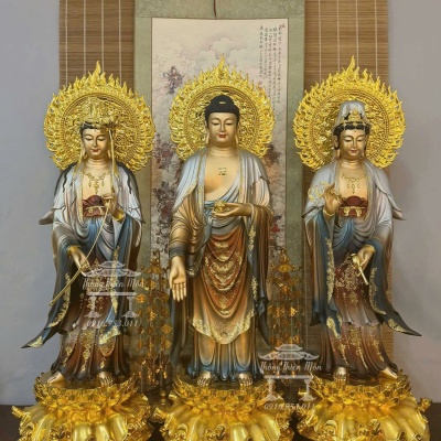 Tôn tượng Tây Phương Tam Thánh, Sơn phối màu đồng, Kích thước 100cm 