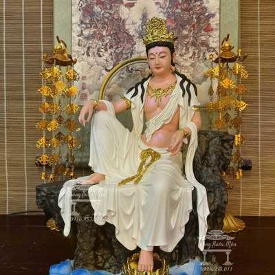 Tôn tượng Quan Âm Tự Tại, Màu trắng, Kích thước 48cm