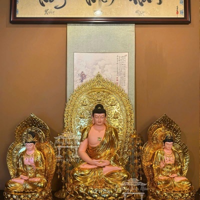 Tôn tượng Tây Phương Tam Thánh, Kích thước 60cm-90cm-60cm, Mạ vàng