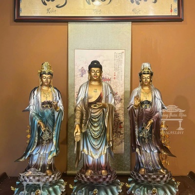 Tôn tượng Tây Phương Tam Thánh, Phối màu đồng, Kích thước 90cm